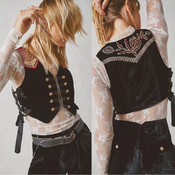 Free People Jackets & Blazers - Free Peoples Sign Of The Times Vest Western Embroidered Velvet NEW